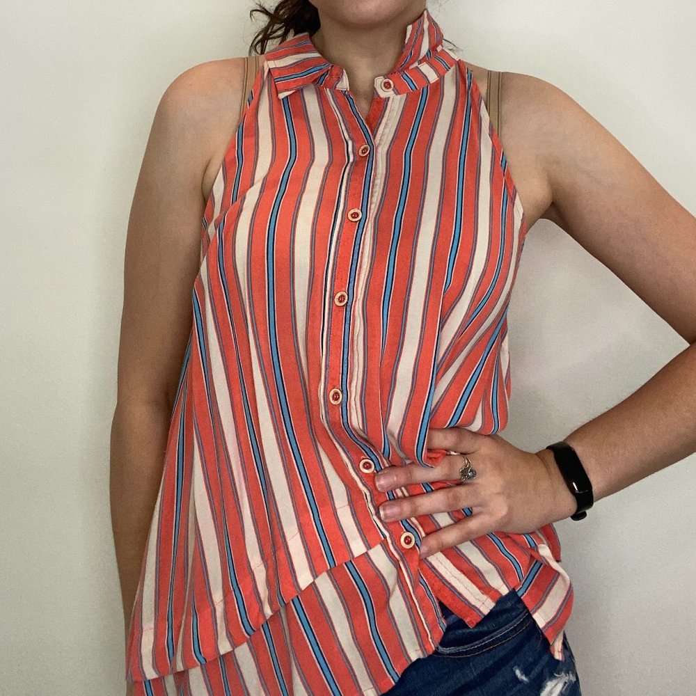 Hem and Thread Medium Striped Button Down Summer Tank
